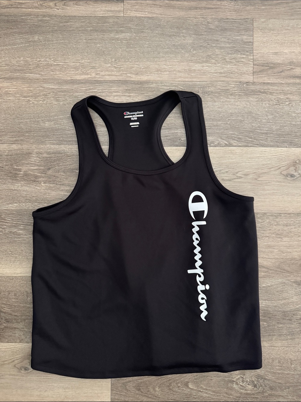 Champion Black Tank Top with White Vertical Logo XL